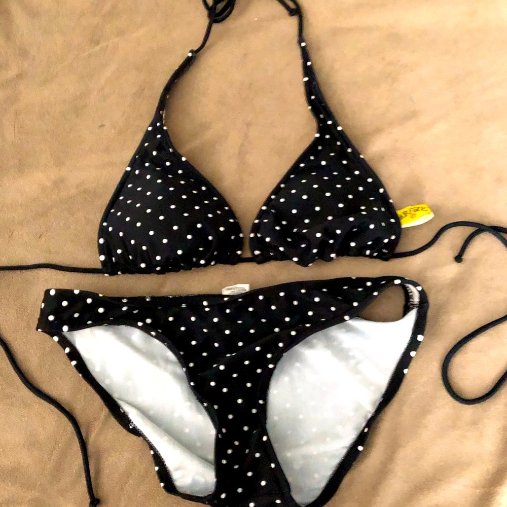 Surfside black and white polka dot bikini.